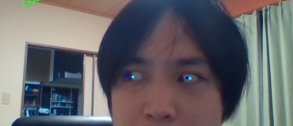 OpenCV Eye Tracking: pupil detection with left/right gaze coordinates overlaid on a webcam feed